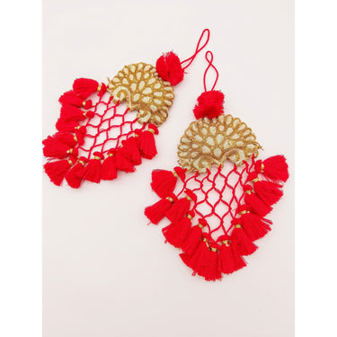 Gold Hand Embroidered Red Tassels Latkans, Indian Tassels, Boho Chic Tassels